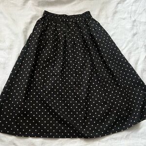 Navy Natural Polka Dot Gray Academia Midi‎ Cotton Skirt Pockets Preppy Modest S